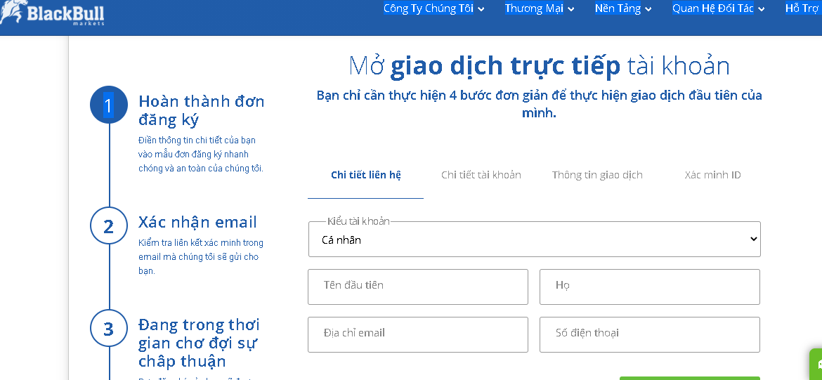 Giao diện đăng kí tại sàn Blackbill Markets