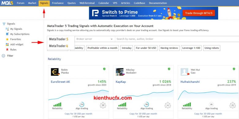 Cách sao chép tín hiệu trên web mql5.com