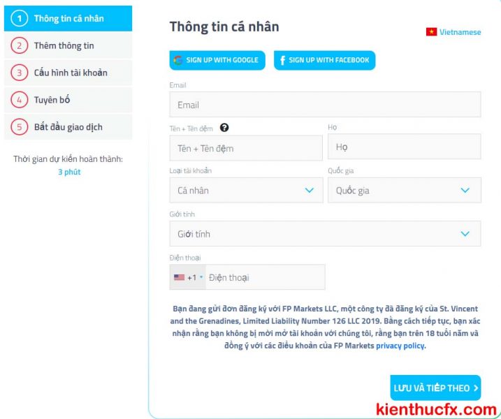 Hướng dẫn mở tài khoản sàn FP Markets