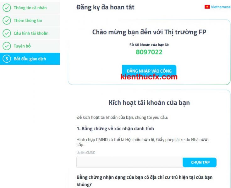Hướng dẫn mở tài khoản sàn FP Markets