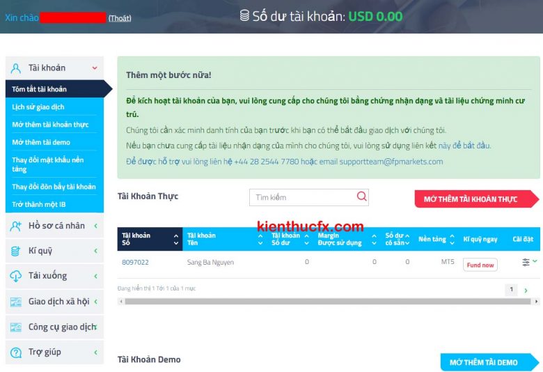 Hướng dẫn mở tài khoản sàn FP Markets