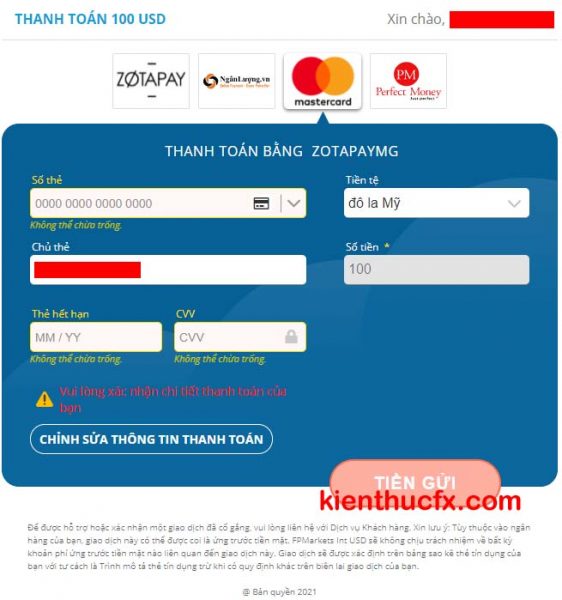 Hướng dẫn nạp tiền sàn FP Markets