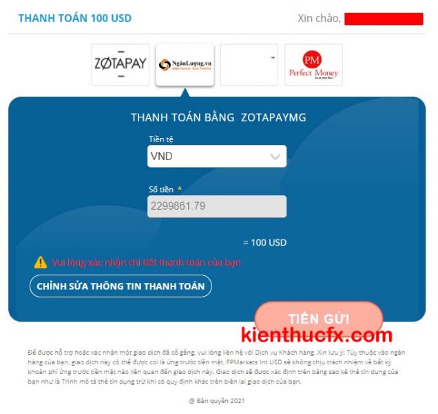 Hướng dẫn nạp tiền sàn FP Markets