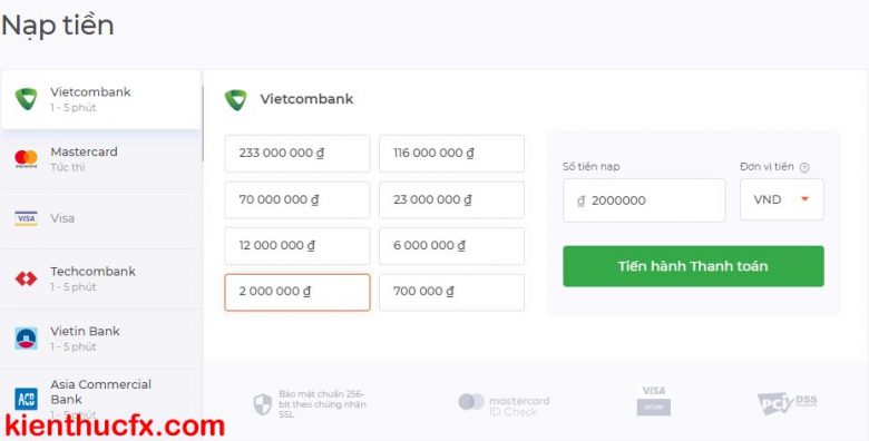 Hướng dẫn nạp tiền sàn IQ Option