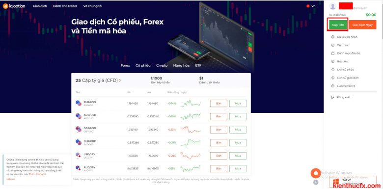 Hướng dẫn nạp tiền sàn IQ Option