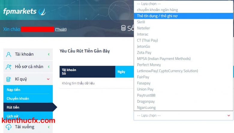 Hướng dẫn rút tiền sàn FP Markets