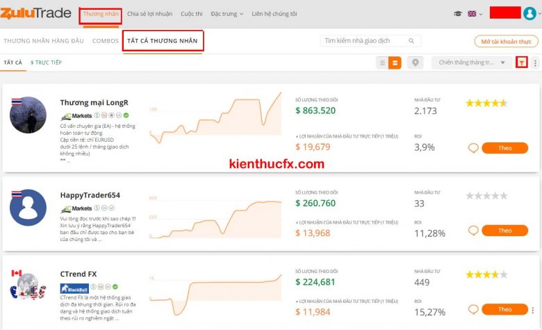 Cách chọn nhà cung cấp tín hiệu trên Zulutrade