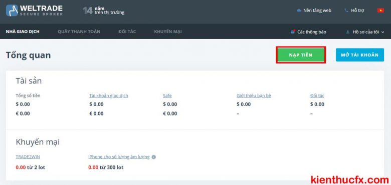 Hướng dẫn nạp tiền sàn Weltrade