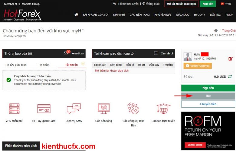 Hướng dẫn rút tiền sàn HotForex