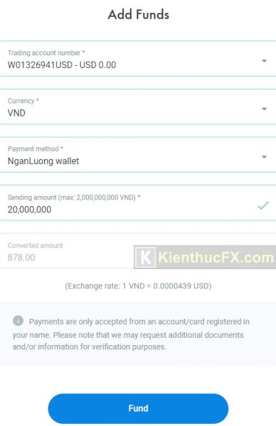 Hướng dẫn nạp tiền sàn FxPro