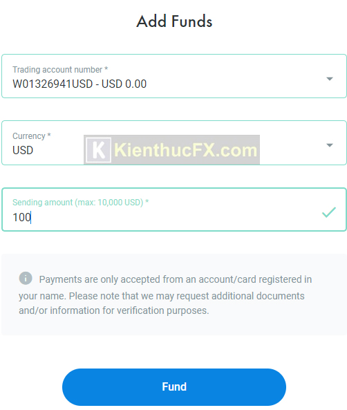 Hướng dẫn nạp tiền sàn FxPro